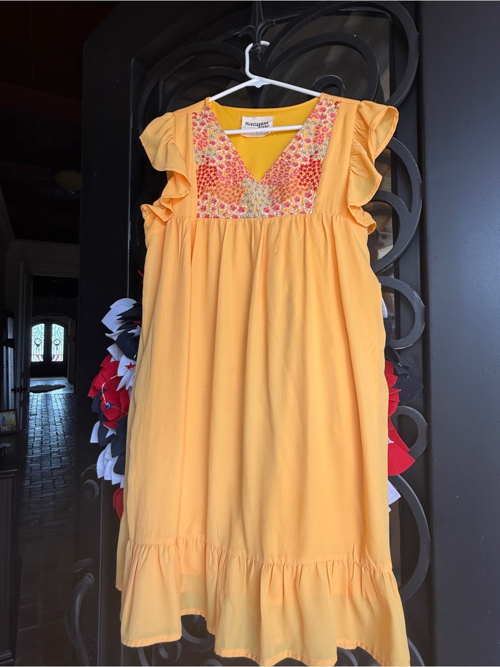 Savannah Jane Yellow Ruffle Dress with Embroidered Yoke